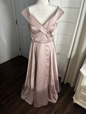 Xscape Gown Womens 14 Blush Pink Off Shoulder Satin Maxi Formal Evening Dress
