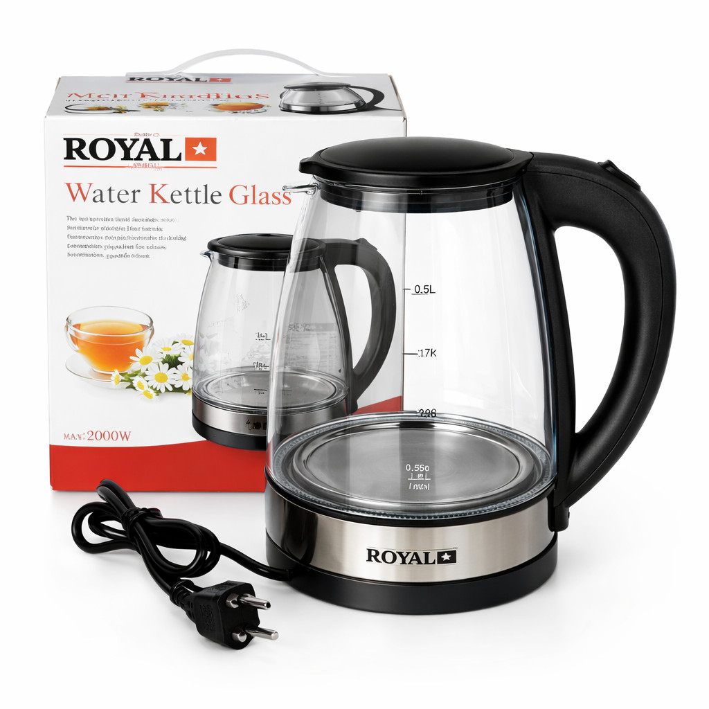 Bollitore Elettrico Vetro 2 Litri 2200W Caraffa in Acciaio Inox Te Tisana Acqua