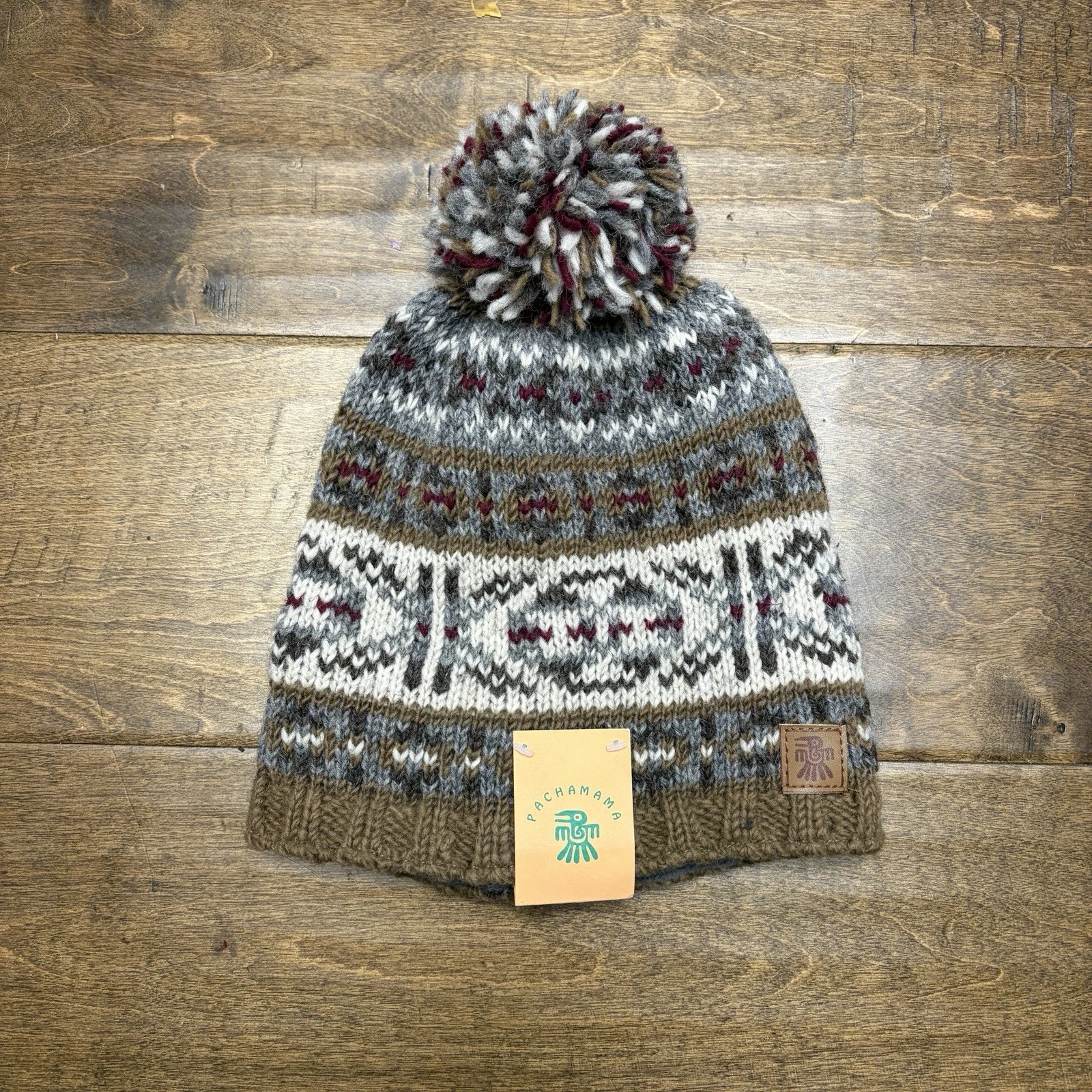 Pachamama Bobble Beanie Hat Handmade Unisex Wool Fleece Lined Pom