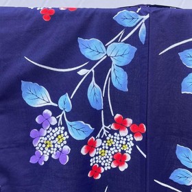 Dark Blue Floral Yukata Kimono for Women, Used, Summer Cotton, Japan