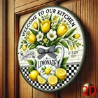 1pc Vintage Lemon Welcome Tin Metal Signs Round Aluminum Wall-Mounted Hanging D
