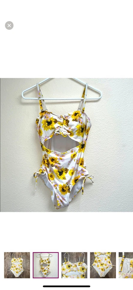 Traje de baño floral monokini de una pieza con recorte de girasol Decree, talla mediana, forrado Foto 2 de 4