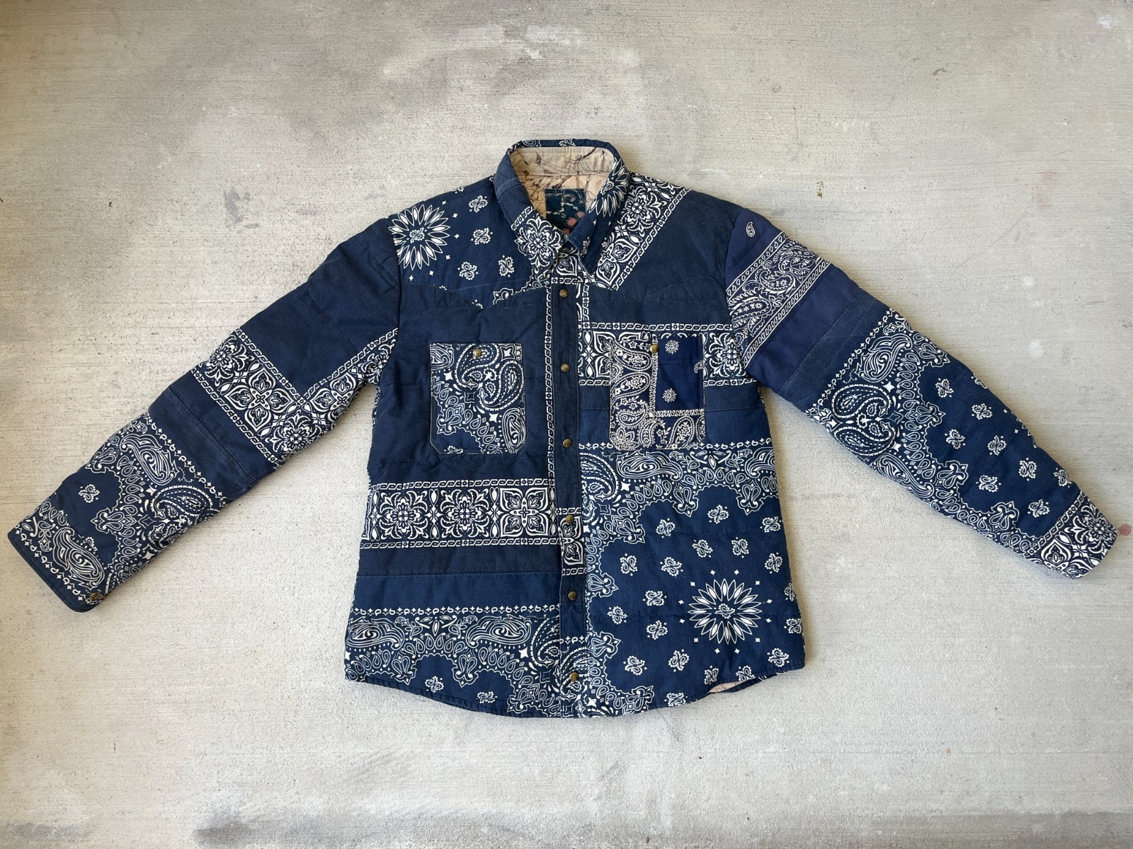 Visvim ICT Kerchief Down Jacket Blue Bandana Size… - image 1