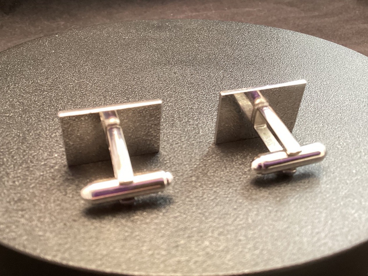 Rectangular Shields Cufflinks Silver Tone Etched … - image 8