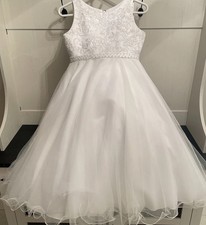 Joan Calabrese Girls First Communion Dress Beaded Lace Size 7.5 Sleeveless