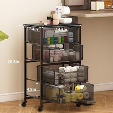Rolling Cart with Drawers, 4-Drawer Storage Cart on Wheels with Wooden Top, M...