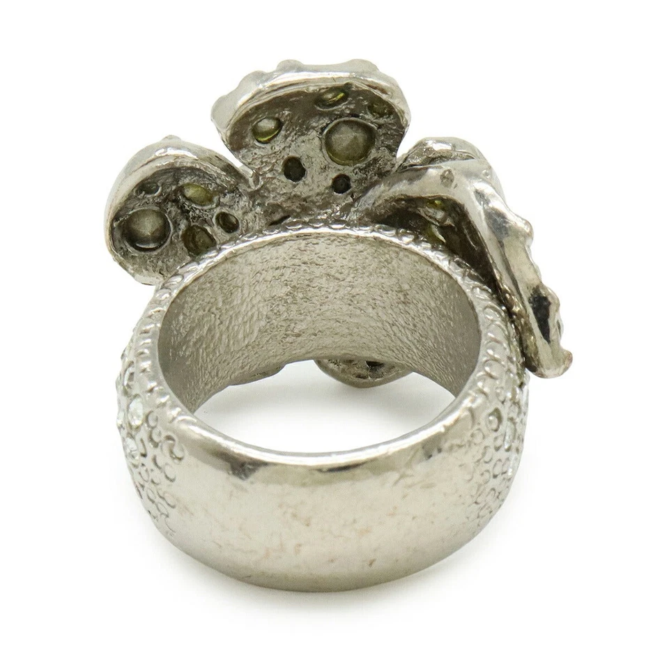 Chanel Camellia Flower Motif Ring Metal Rhinestone Women Silver One Size - Image 3 of 4