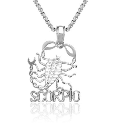 14K Solid White Gold Scorpio Zodiac Necklace