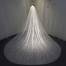 Aukmla Sparkle Cathedral Wedding Veil Long Glitter Bridal Veils with Comb for...