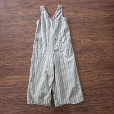 BeachLunchLounge Collection Wide Leg Jumpsuit Linen Blend Green White Striped M