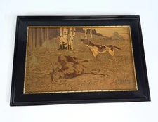Vintage Wooden Inlay Wall Art Hanging Hunting Scene Marquetry