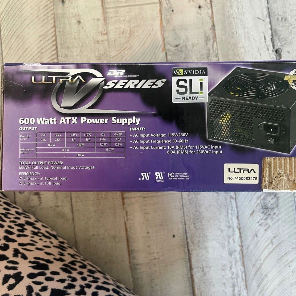 Ultra V Series 600 Watt ATX Power Supply SLI Ready Computer PC - Image 4 of 4