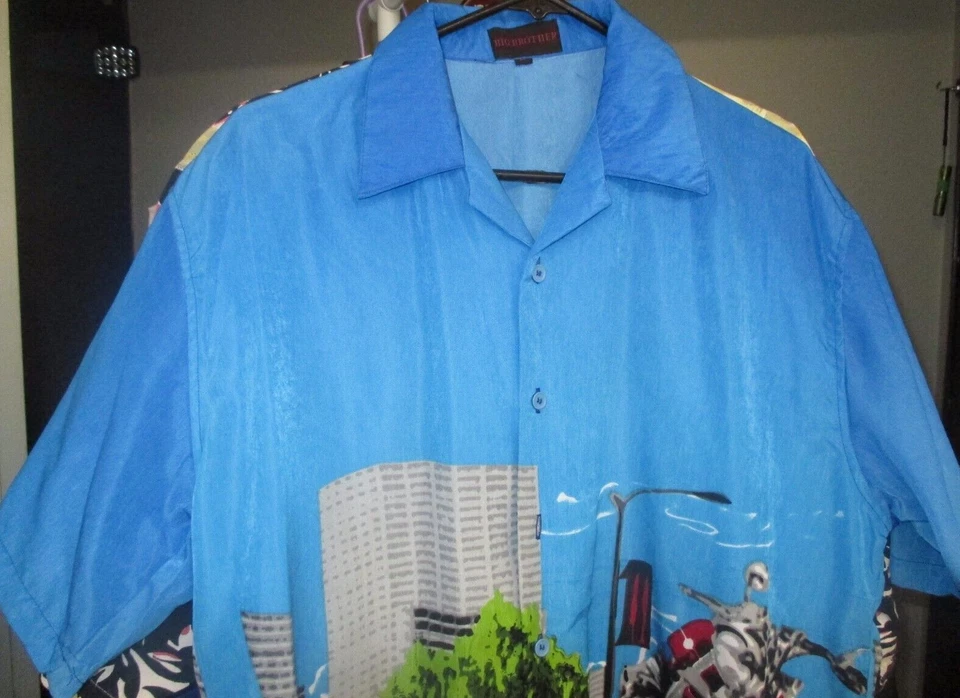 HAWAIIAN STYLE BIG BROTHER MOTORCYCLE IMAGE ON TURQUOISE SIZE MEN'S LARGE - Изображение 2 из 4