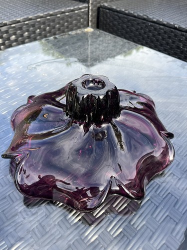 Vintage Egermann Art Glass Bowl PURPLE w Clear Twist Pedestal Base Murano Style - Picture 6 of 8