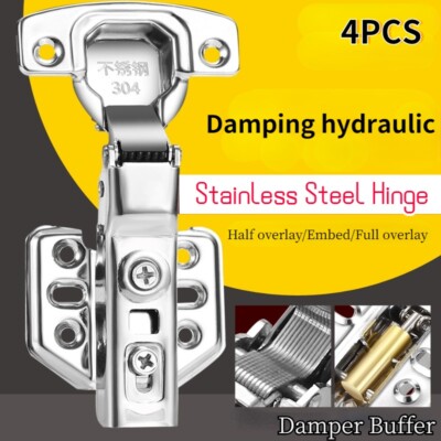 4x Cabinet Hinges Stainless Steel Damper Buffer Soft Close Hydraulic Hinges