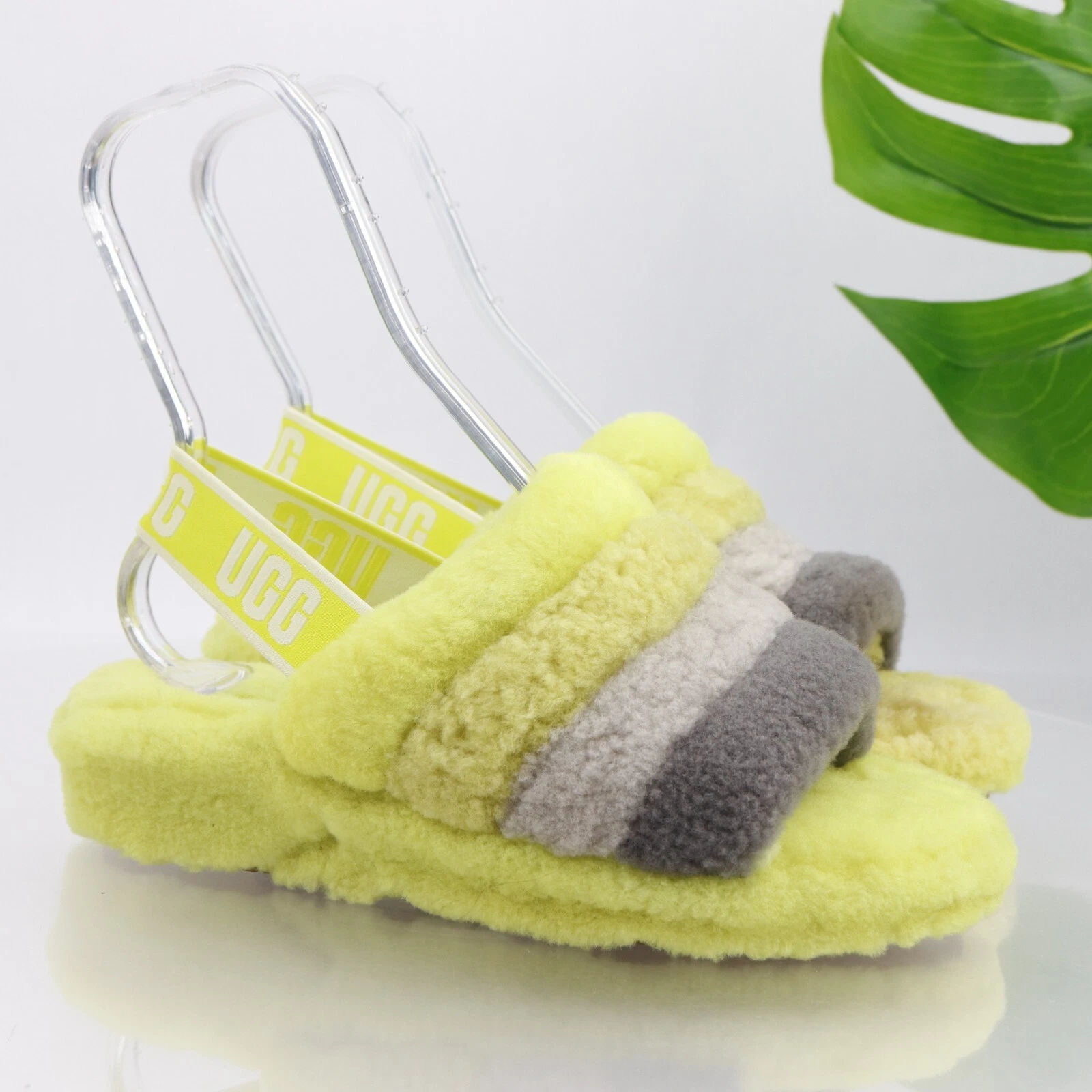 Sandalo da donna UGG Fluff Yeah taglia 8 giallo grigio furia slide pelle di pecora