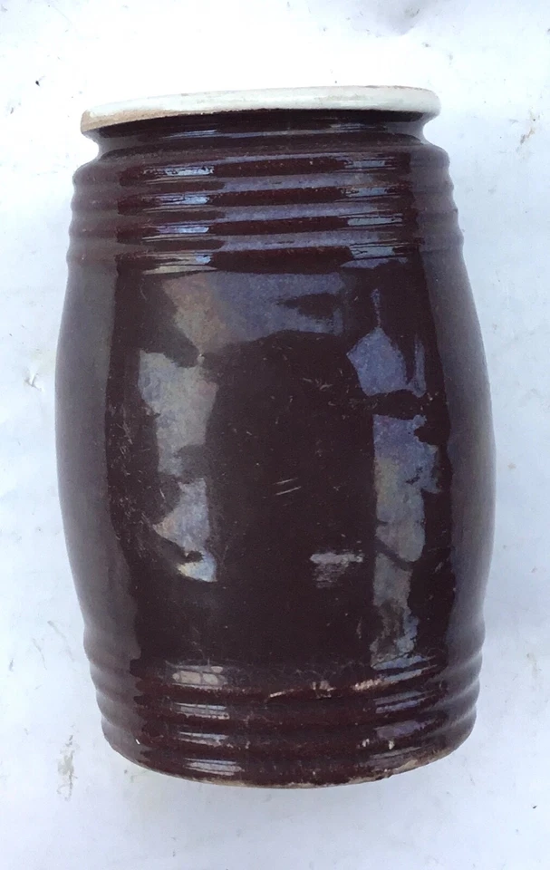 ANCIEN POT A MOUTARDE EN GRÈS VERNIS MARRON OLD MUSTARD POT   barattolo di senap - Photo 2/4