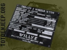 PLATE LABEL BRASS LAITON REMORQUE 1/4T TRAILER WILLYS LATE ... JEEP MB US WW2