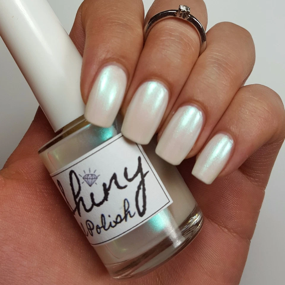 TURQUESA IRIDISCENTE PERLA BLANCA DÚO Brillante Esmalte de Uñas Indie 5 Gratis Hecho a Mano Foto 4 de 4