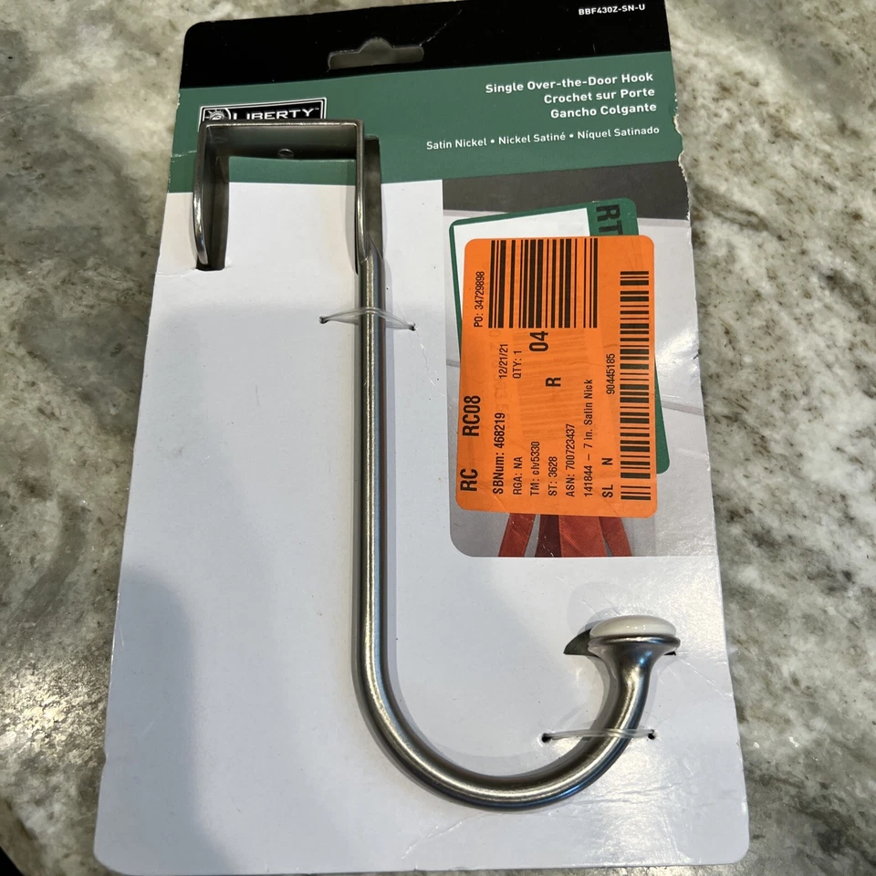 Liberty BBF430Z-SN Blanco Cerámica y Níquel Satinado Sobre la Puerta Abrigo Sombrero Bata Gancho Foto 2 de 3