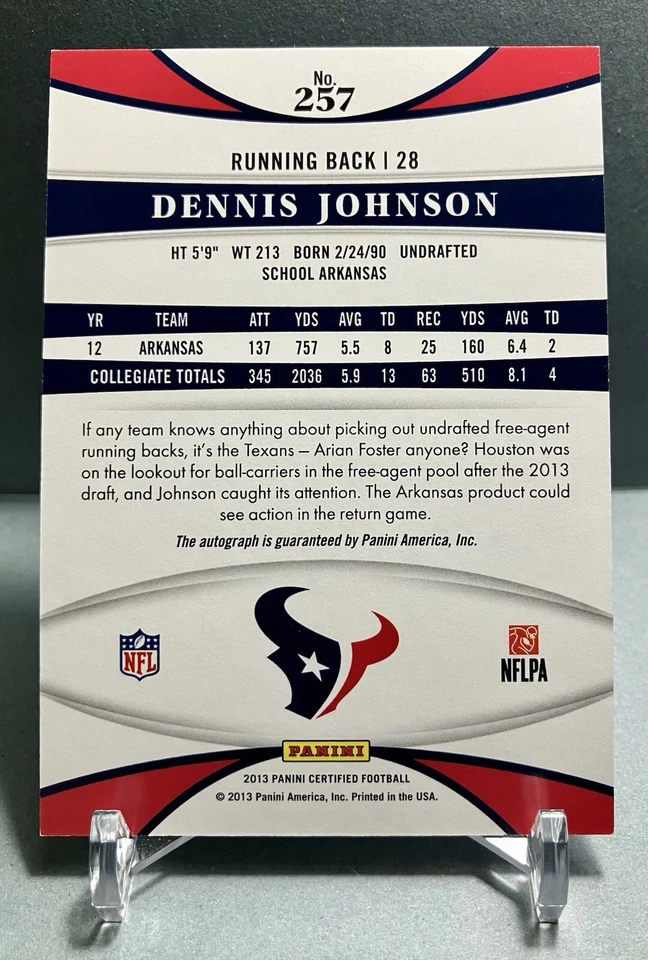 2013 DENNIS JOHNSON Certified New Generation RC 063/100 Autograph Card# 257 - Image 4 of 4