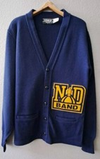 Vintage Notre Dame Band V-Neck Button Knit Cardigan Sweater Made In USA Large