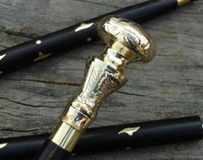 Walking Stick Antique Brass Victorian Handle Wooden Vintage Style Cane Designer