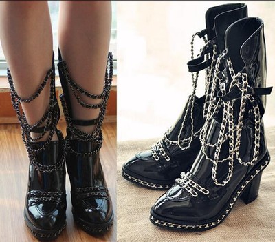 patent leather chunky boots