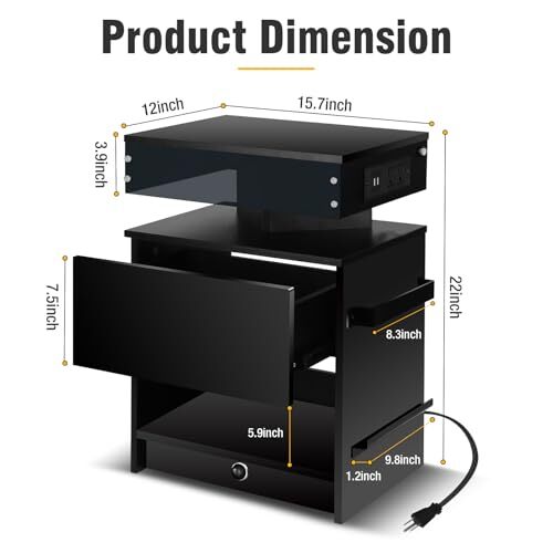 Nachttisch Set 2, Nachttisch mit Ladestation, Induktionslicht und LED - Bild 3 von 7