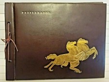 Vintage 1940s Photo Album Scrapbook with Embossed Horses Cover  12 Pictures