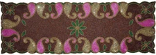 Beaded Table Runner Center piece paisleys design 36" x 12" brown glass beads