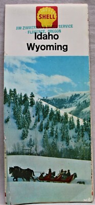 SHELL OIL SERVICE STATION IDAHO & WYOMING HIGHWAY ROAD MAP 1963 VINTAGE
