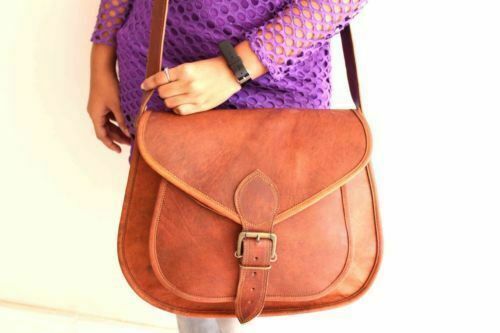 11" Women's Genuine Goat Leather Purse Shopping Handmade Brown Shoulder Bag New - Picture 1 of 5