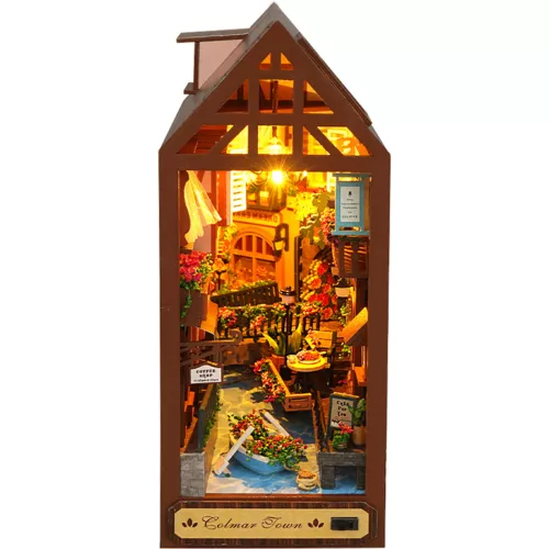 Kit puzzle in legno fai da te Book Nook 3D angolo libri kit modello casa delle bambole kit con LED - Foto 3 di 70