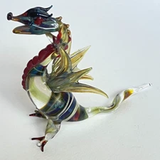 Hand Blown Art Glass Dragon Figurine Multicolor Handcrafted Studio Medieval Lore