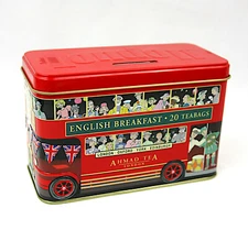 Ahmad Tea Double Decker Bus EMPTY Tin Metal Storage Gift Trinket Box Coin Bank