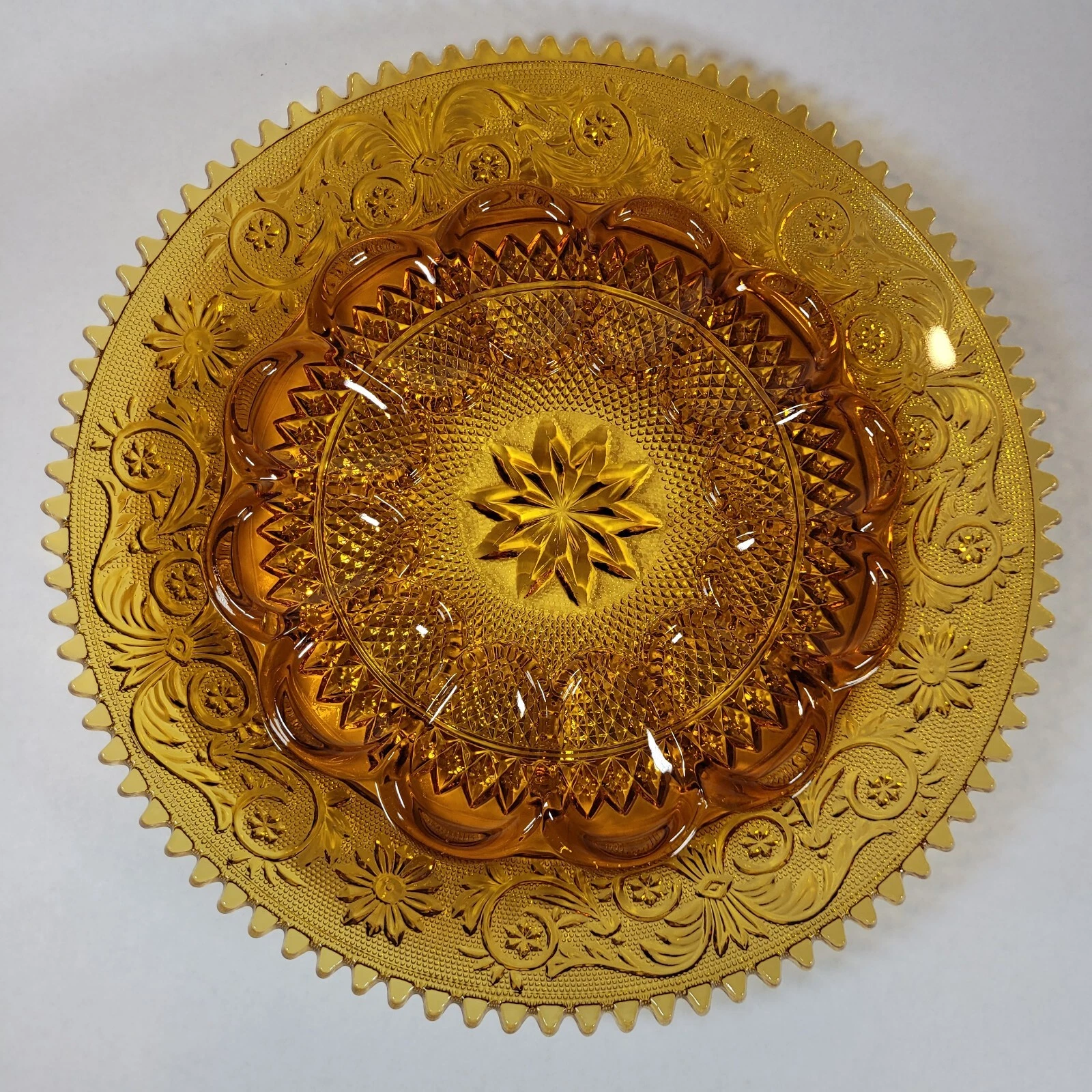 Tiara Indiana Glass Amber Sandwich Serving Deviled Egg Plate Platter Tray 12"
