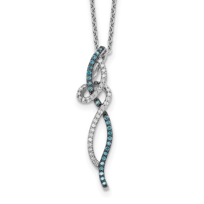 Sterling Silver Swirl White and Blue Diamond Necklace 18'' with 2in Ext. for Mom