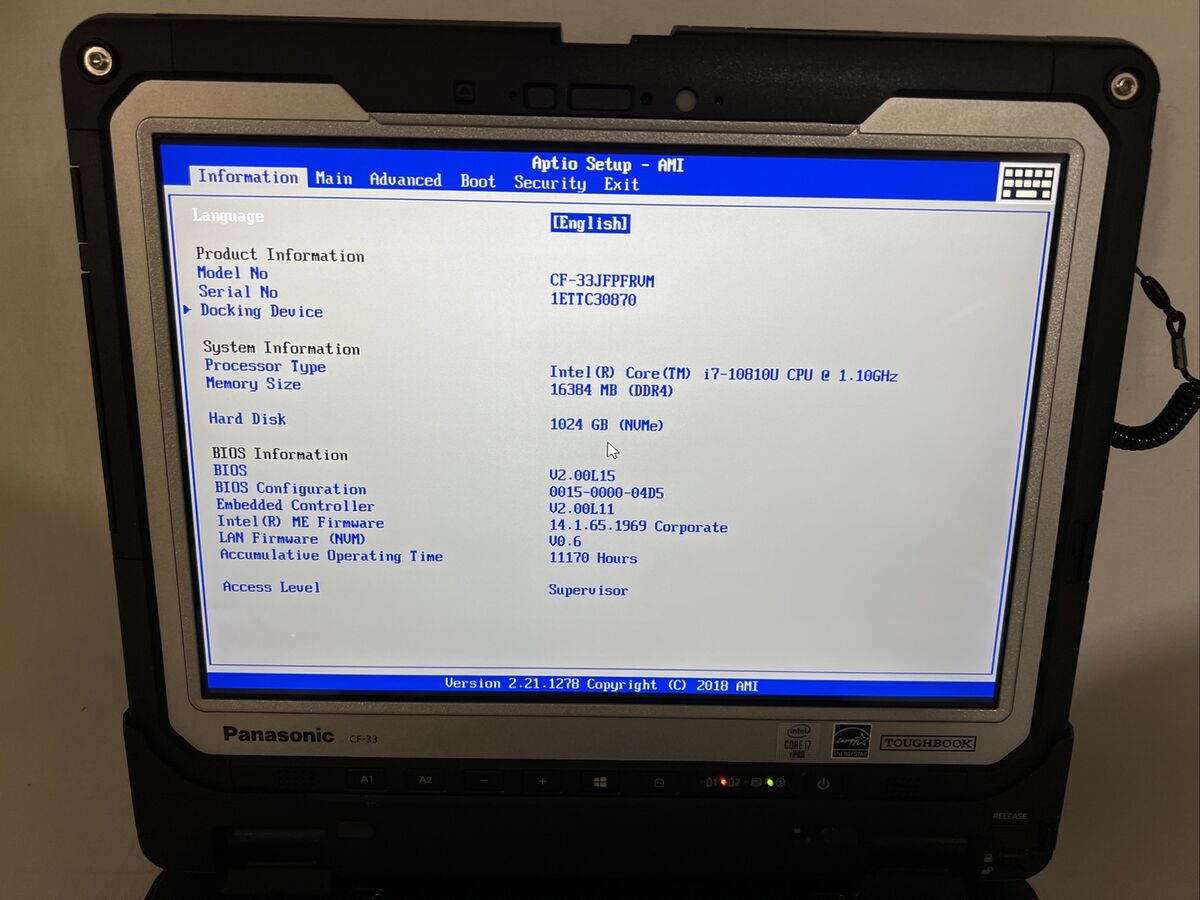 Panasonic Toughbook CF-33 i7-10810U 1.10GHz 16GB 1TB SSD Panasonic Toughbook CF-33 i7-10810U 1.10GHz 16GB 1TB SSD