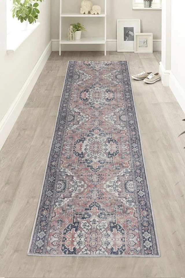 Alfombra de corredor roja Mahal oriental de bajo perfil trasero de lona tamaño personalizado Foto 2 de 4