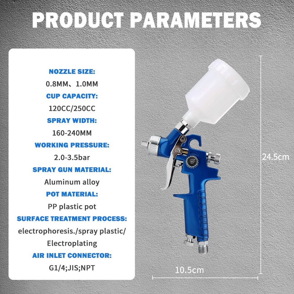 HVLP Mini Gravity Feed Air Spray Paint Gun 1.0 mm Nozzle Auto Car Paint Sprayer