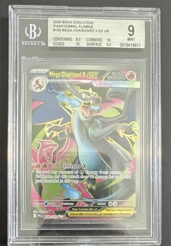 Mega Charizard X EX 109/094 Me02: Phantasmal Flames UR Holo Beckett 9