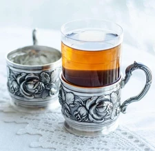 Tea Glass Holder Podstakannik ETERNAL ROSES Tea Accessories Art Nouveau Style