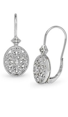 DB Designs 925 Sterling Silver Filigree Drop Earrings w/Diamonds