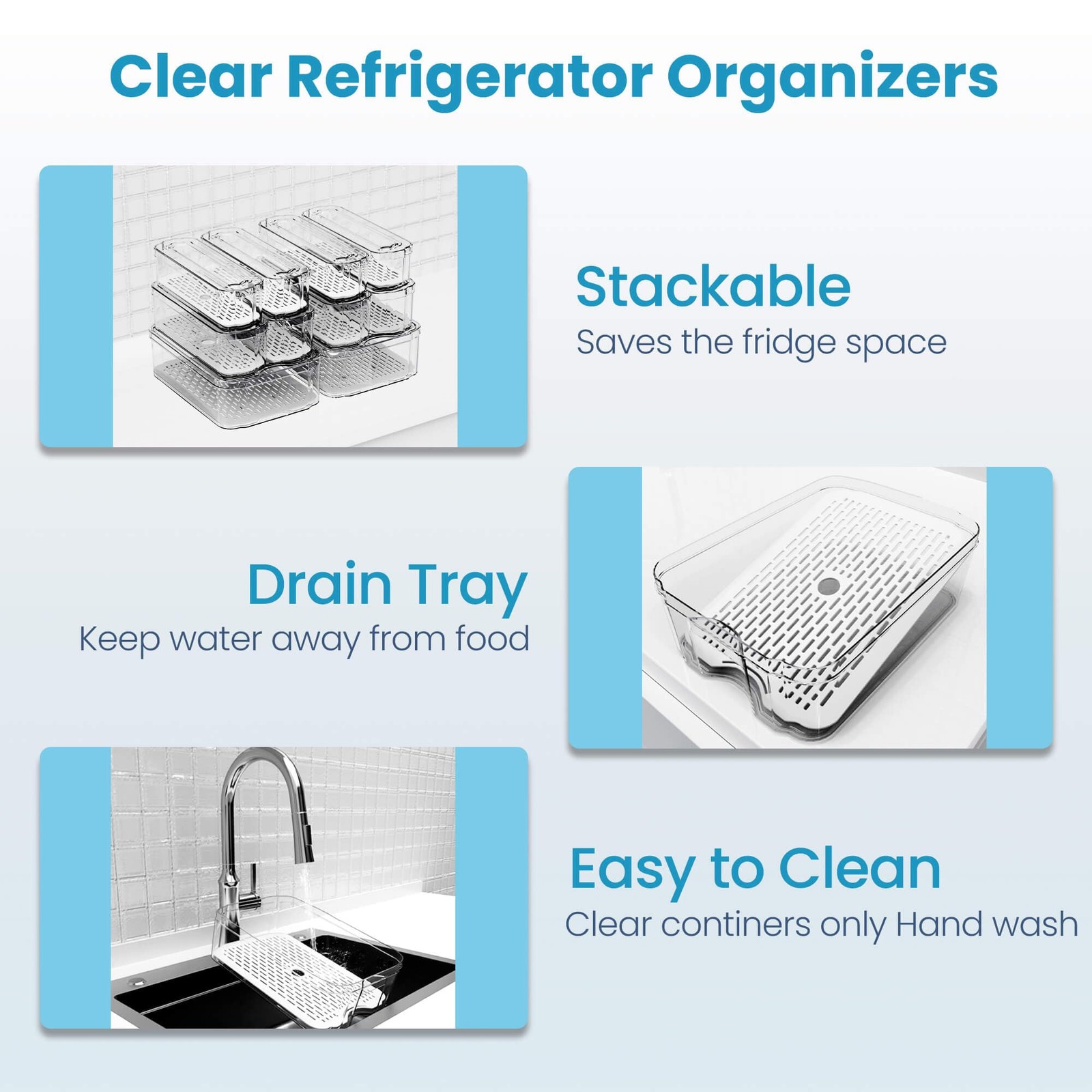 Fridge Organizers and Storage, 10 Pack Organizer Bins with Lids, Stackable St...