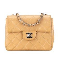 Authenticated Chanel Mini Square Classic Lambskin Single Flap Caramel Leather