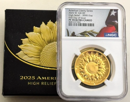 2025-W $100 High Relief Liberty Gold NGC PF70 First Day of Issue + OGP