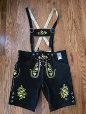 Bavaria Trachten Lederhosen Mens 36 Oktoberfest Black Suede Germany Costume