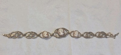 Vintage 12 karat gold-filled shell cameo link bracelet, seven and a half inches,