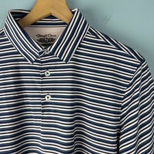 Straight Down Performance Golf Polo Shirt Men's M Blue Striped 1896 Club Logo